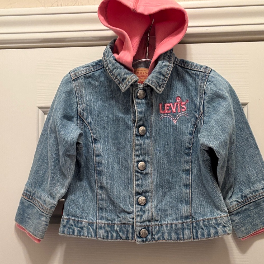 Levi's Kids Blue Denim Jacket with Pink Hood